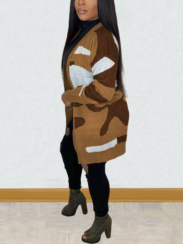 Camouflage Print Sweater Cardigan Blue / M