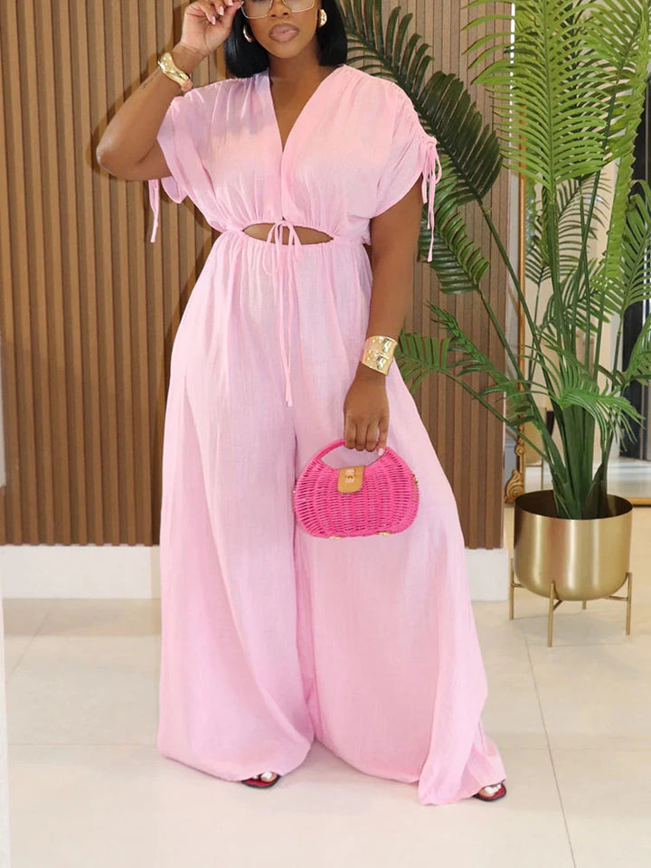 Cutout Drawstring Wide Jumpsuit