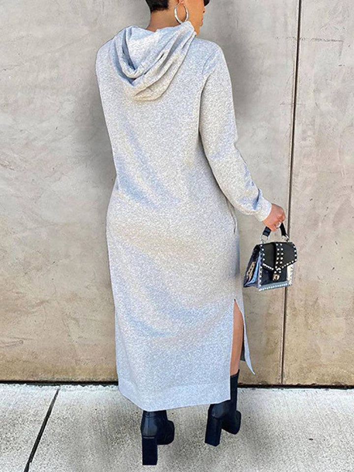 Slant Pockets Drawstring Hoodie Dress Gray / M