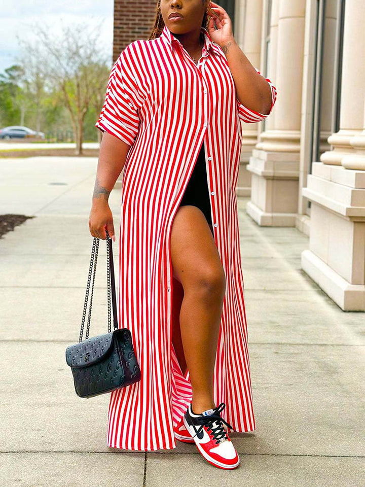 Striped Shirt Dress Red / L