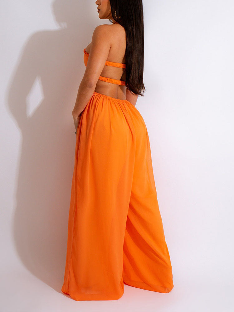 Chiffon Wide Leg Jumpsuit Orange / S
