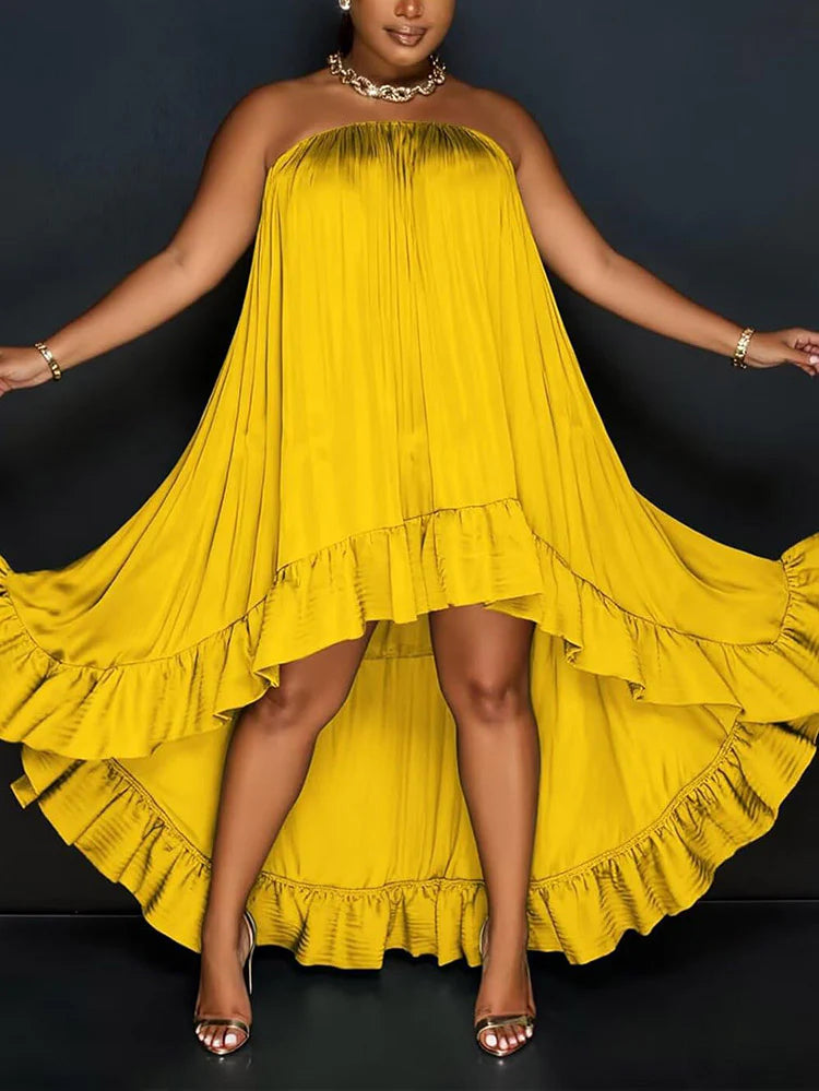 Strapless Ruffle High-Low Dress