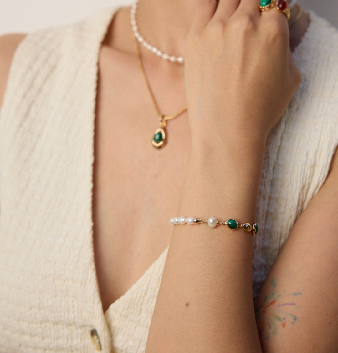 Fashion Natural Pearl Malachite Bracelet