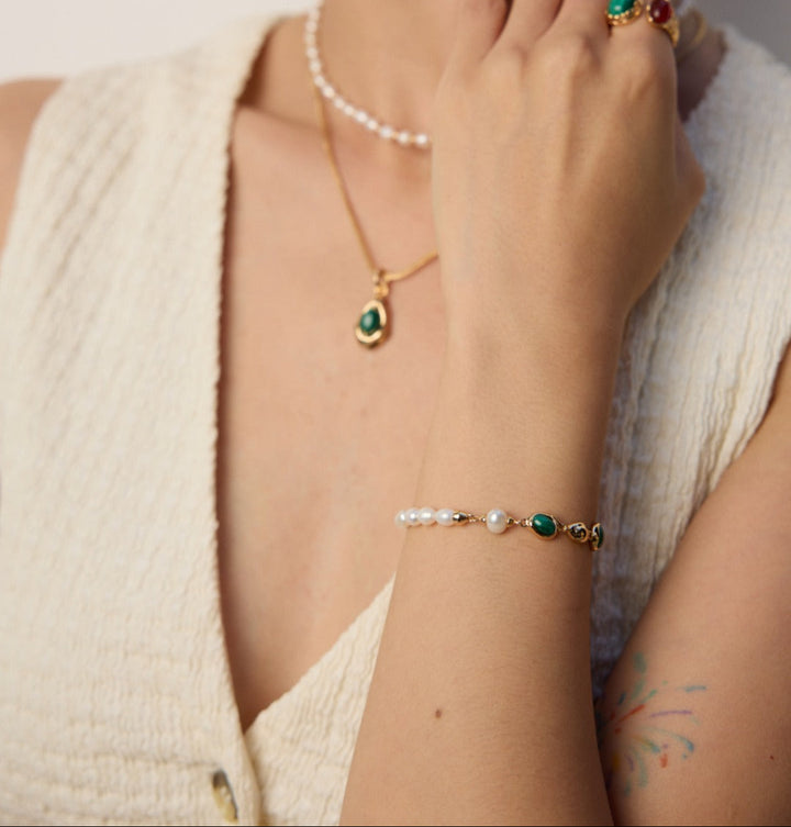Fashion Natural Pearl Malachite Bracelet