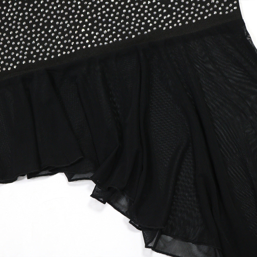 Mesh Patchwork Diamante Evening Gown