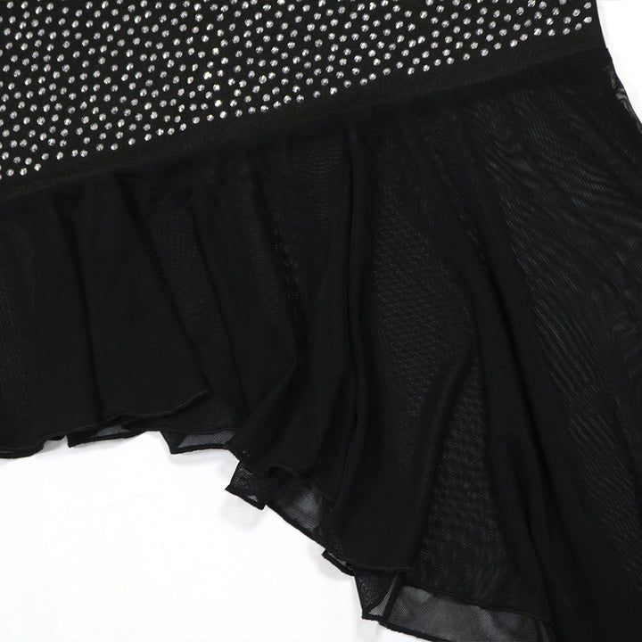 Mesh Patchwork Diamante Evening Gown