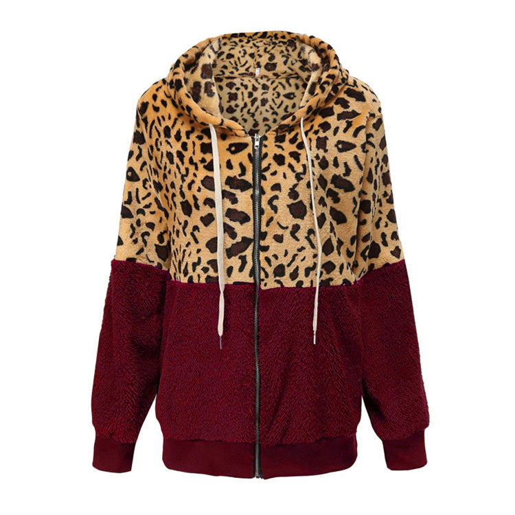 Leopard Print Patchwork Thickened Fleece Sweatshirt