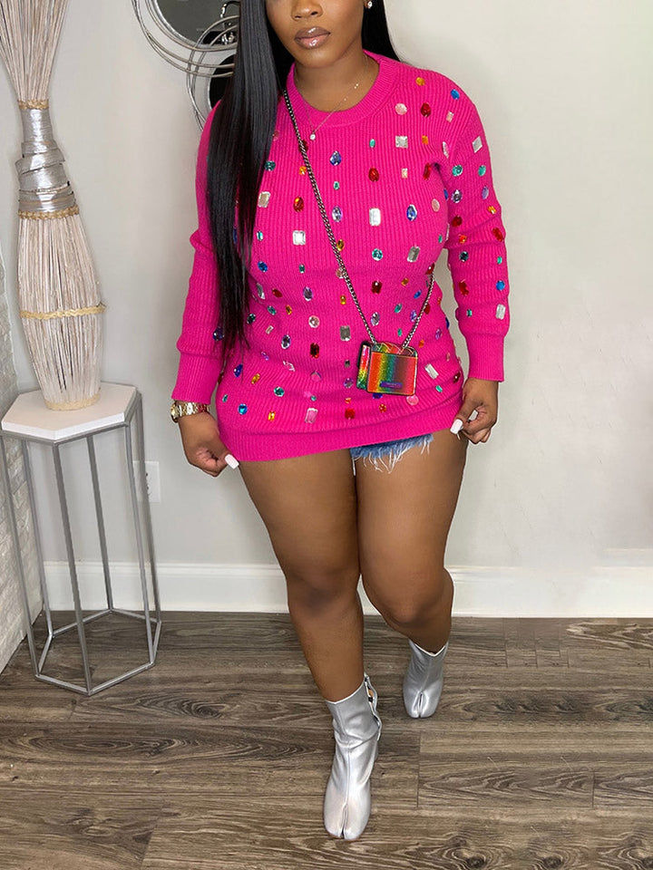 Knit Gemstone Sweater Pink / One Size