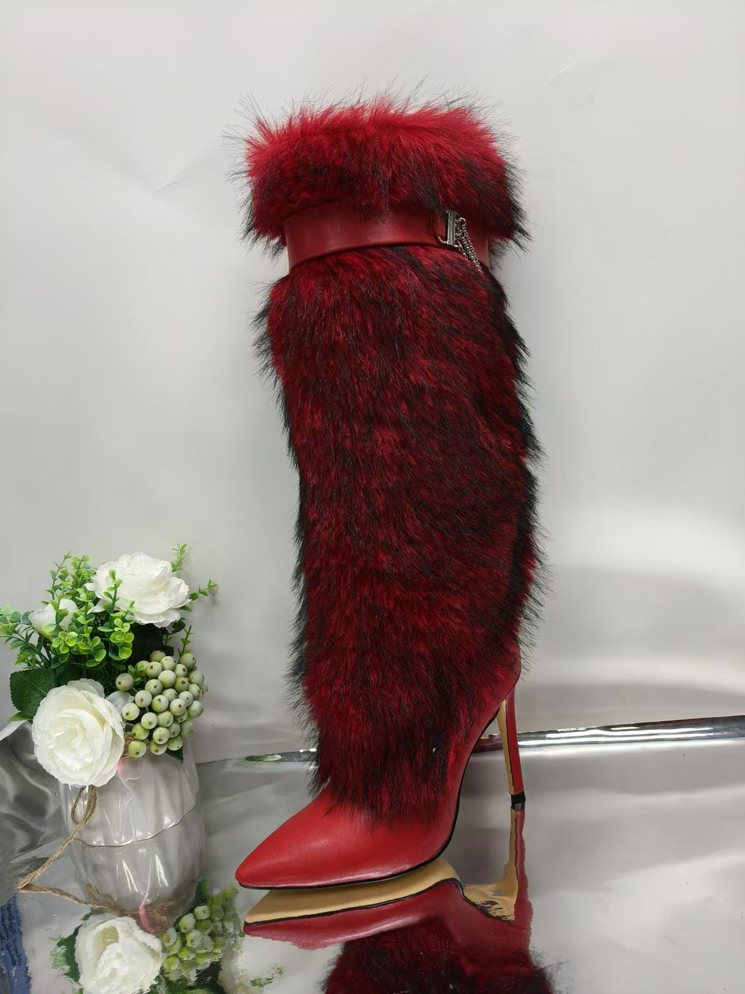 Metal Chain-Adorned Stiletto Boots