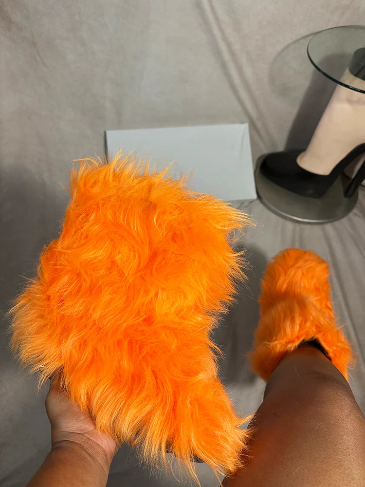 Fluffy Faux Fur Mid-Calf Booties