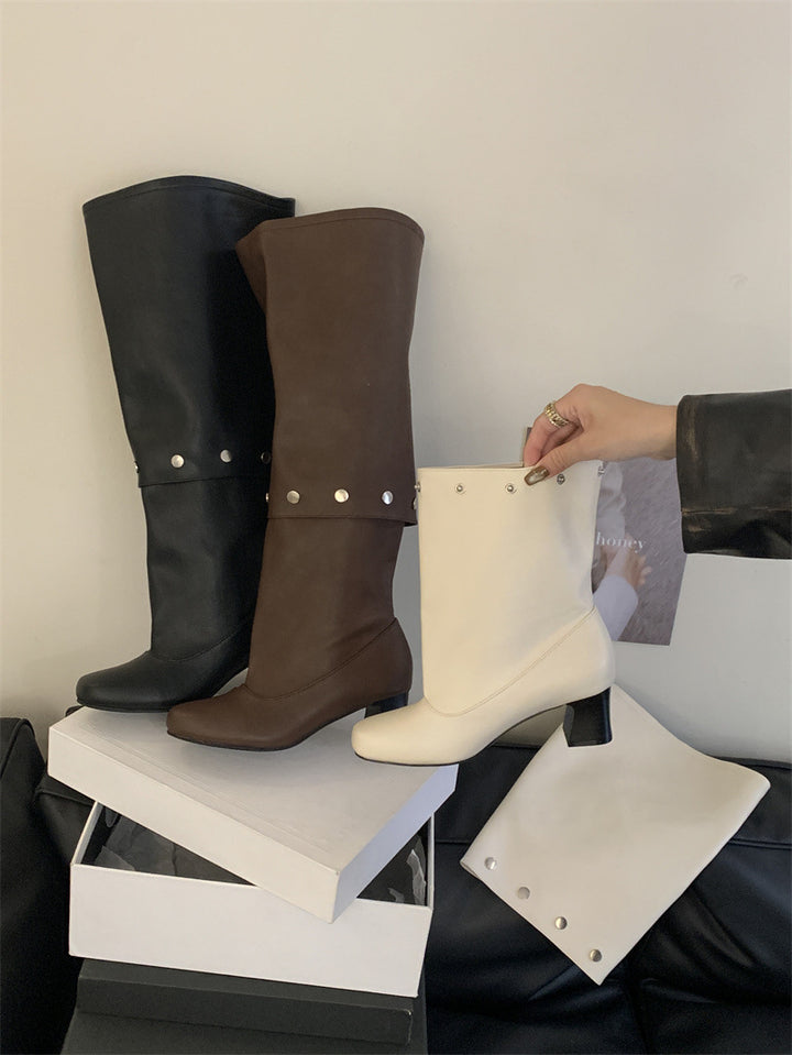 Riveted Detachable Round-Toe Long Boots