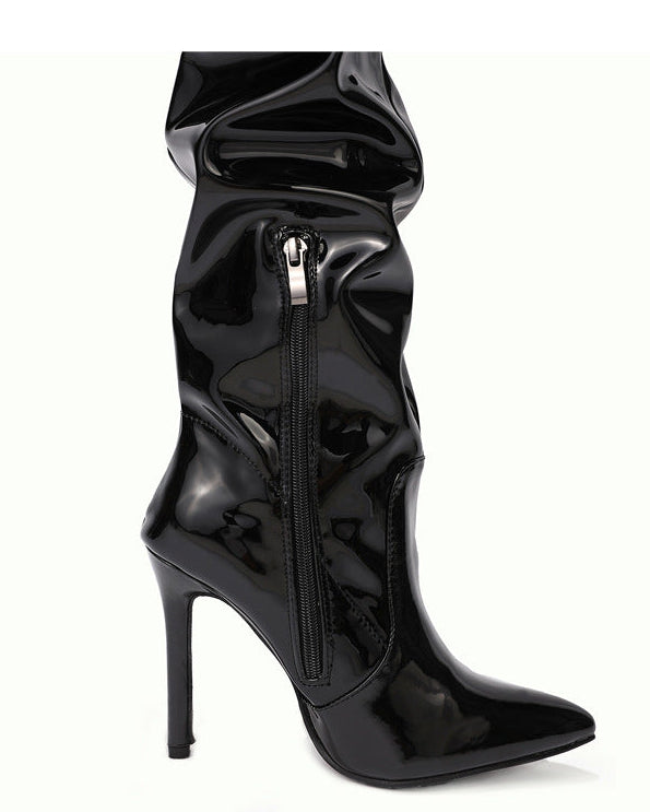Pointed Toe Patent Leather High Top Women's Boots