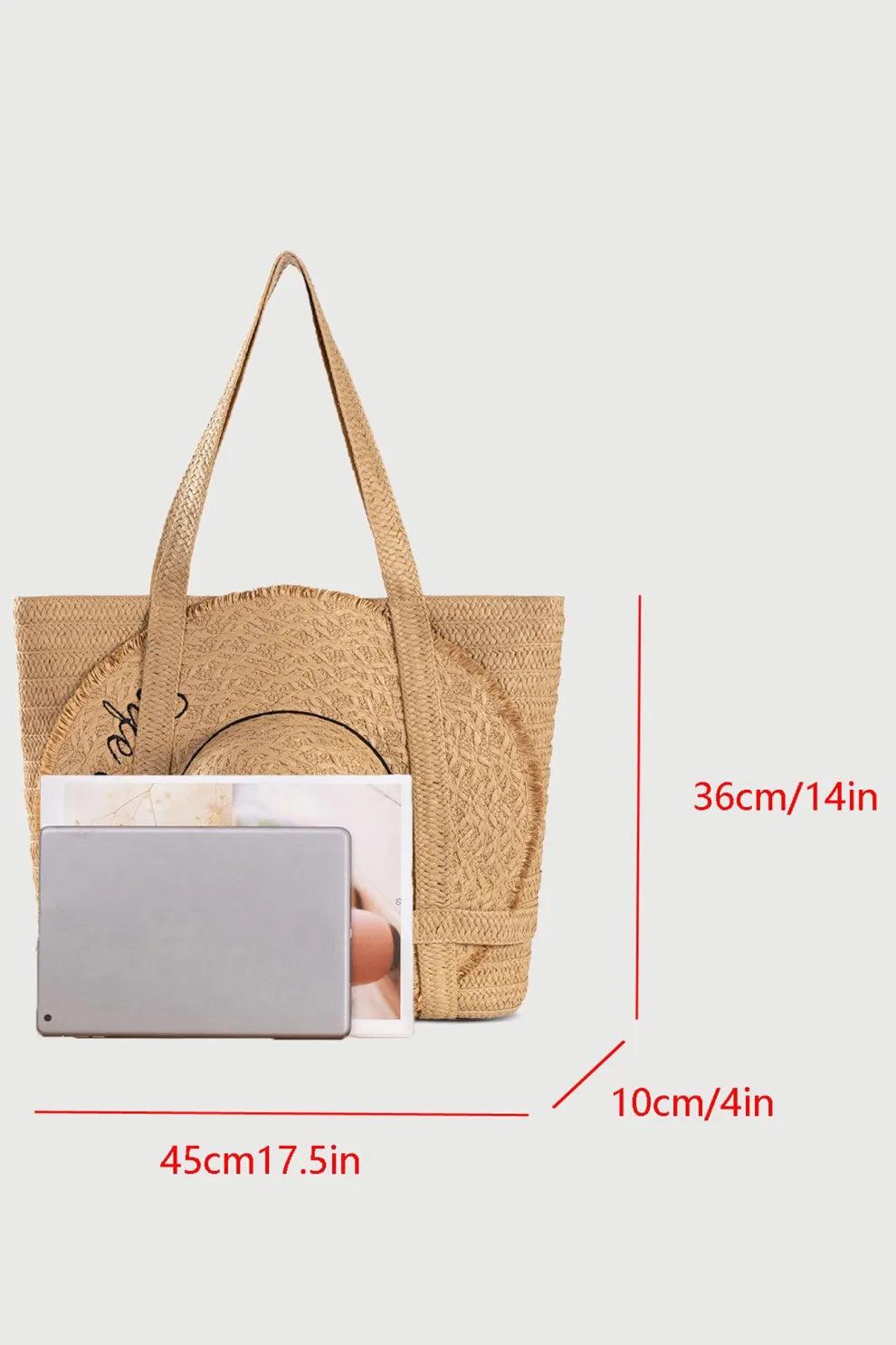 Handmade Solid Color Straw Bag With Hat