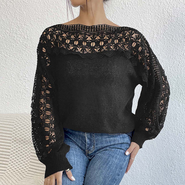 Lace Patchwork One-Shoulder French Sweater