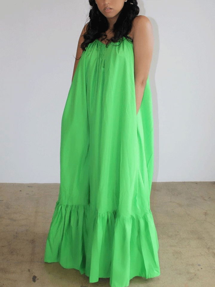 Spaghetti Strap Ruffle Maxi Dress Orange / L