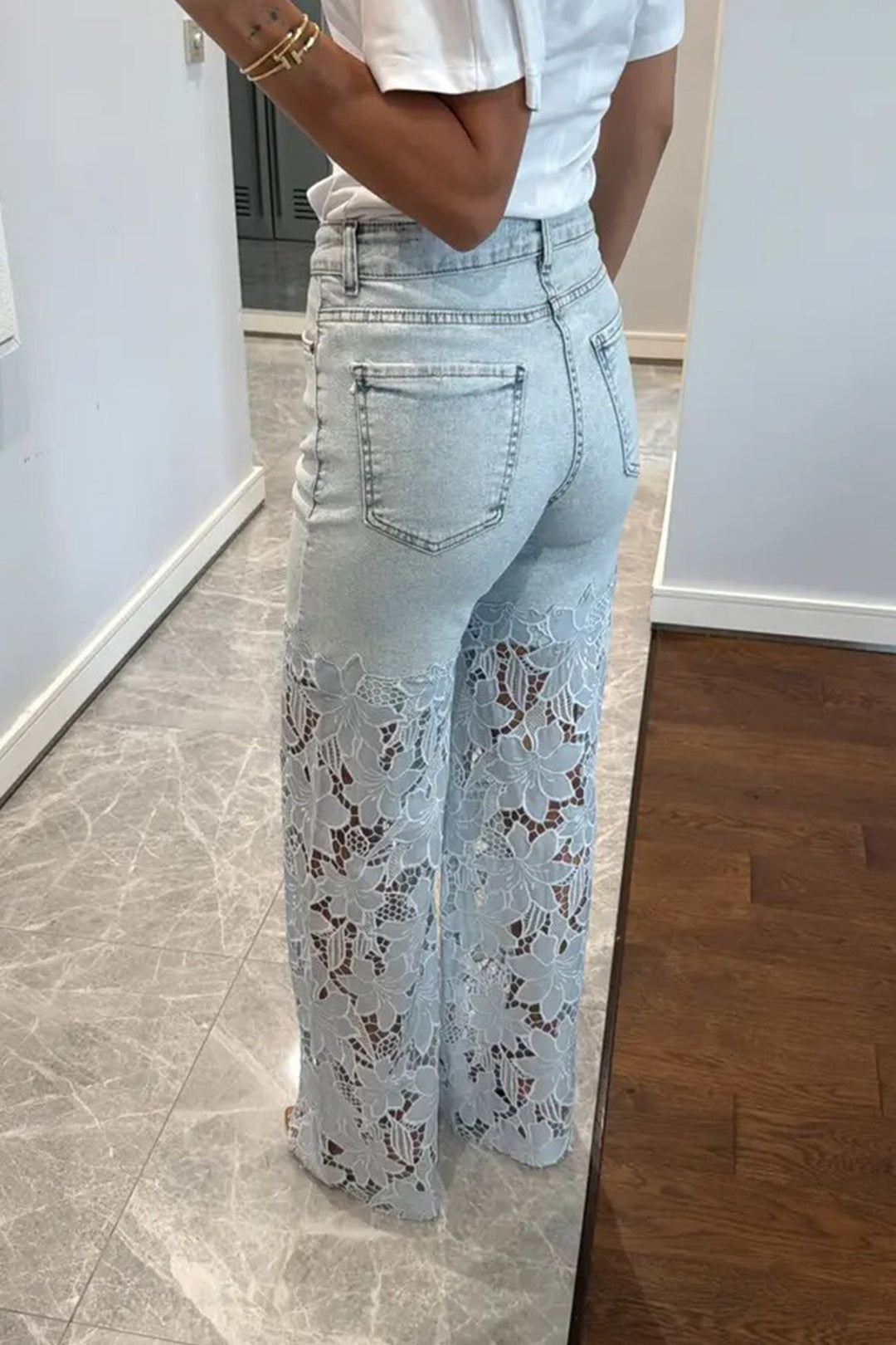 Lace Hollow Out High-rise Jeans