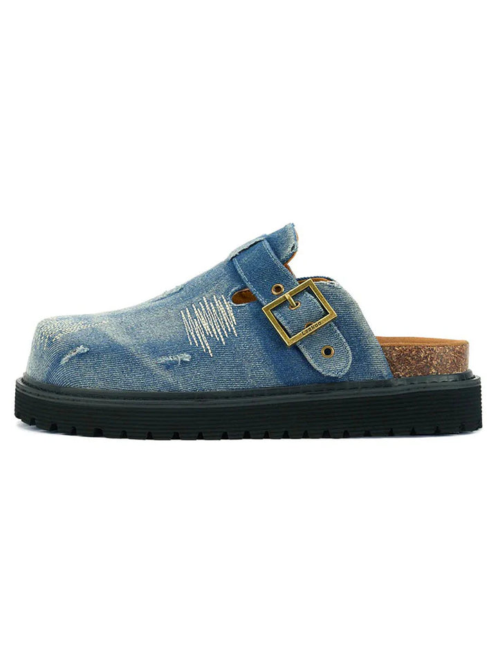 Buckle Denim Clogs