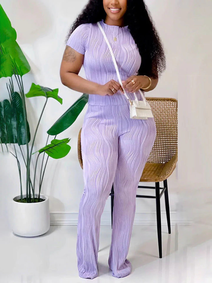 Textured Crop Top & Pants Set