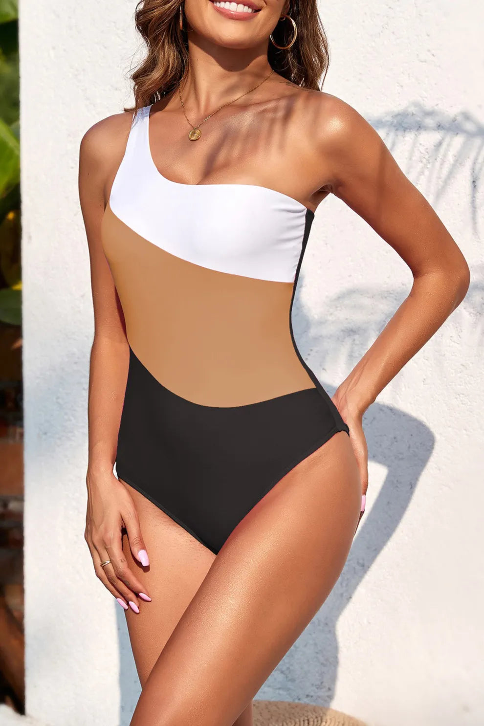 One-Shoulder Colorblock One-piece Swimsuit
