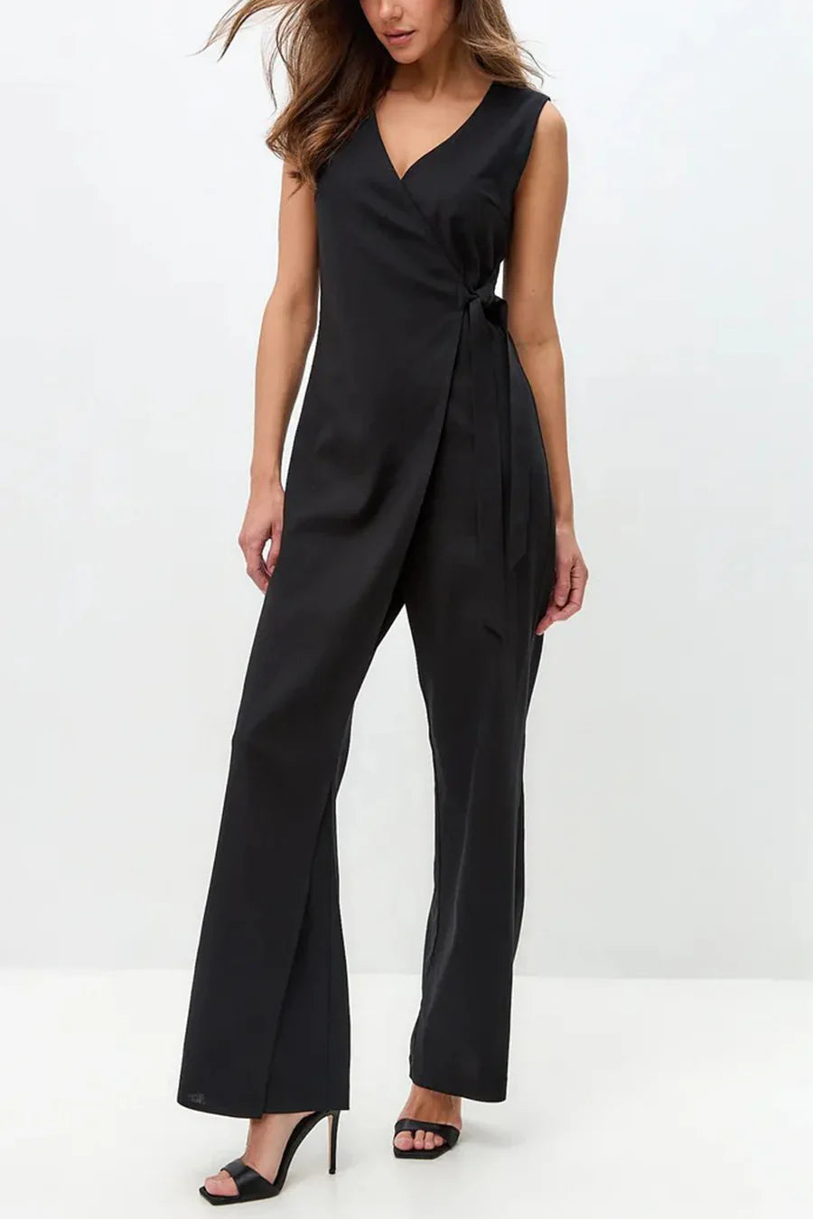 V Neck Zip-up Strappy Jumpsuit
