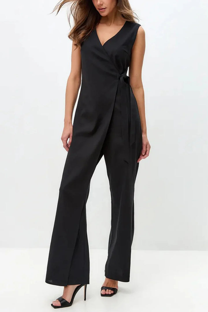 V Neck Zip-up Strappy Jumpsuit