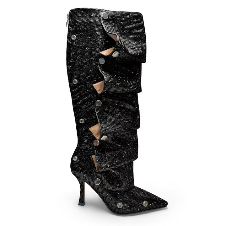 Diamond Studded Fashion High Heeled Boots