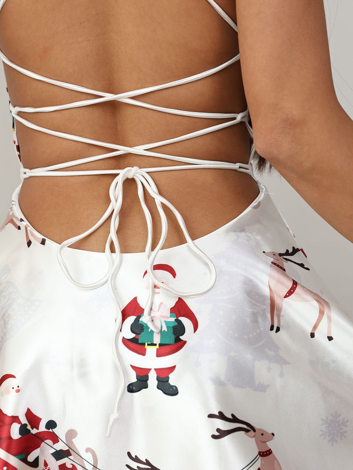 Christmas Drawstring Backless Dress