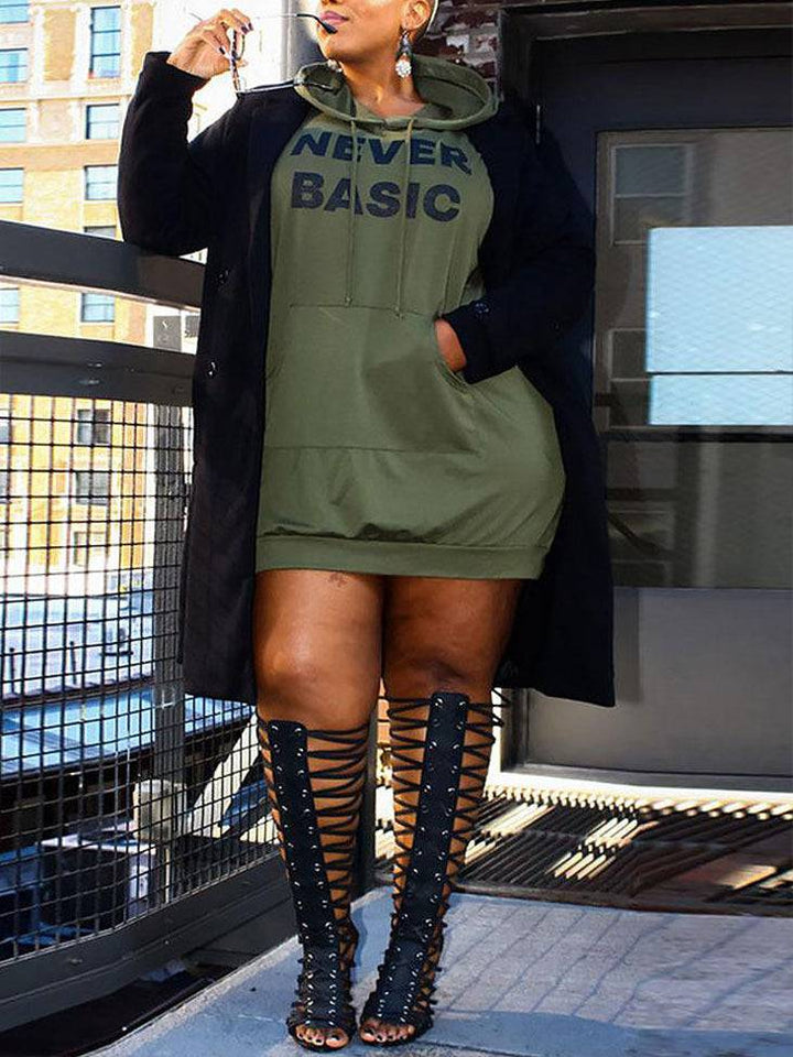 Letter Print Hoodie Dress Army Green / XL