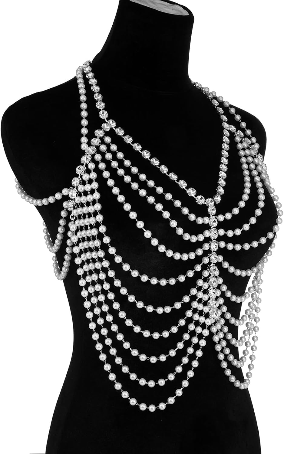 Aethers & Co A18  Rhinestone Chest Chain Bra Body Jewelry for Women Silver Bikini Bra Body Chains