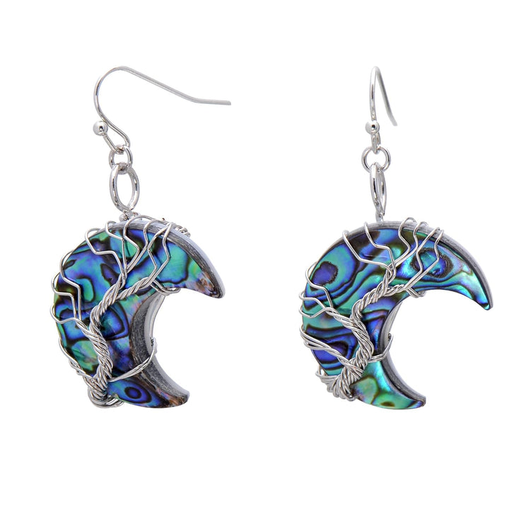 Aethers & Co A5 Handmade Teardrop Abalone Shell Dangle Earrings for Women, Wire Craft Tree of Life Earrings