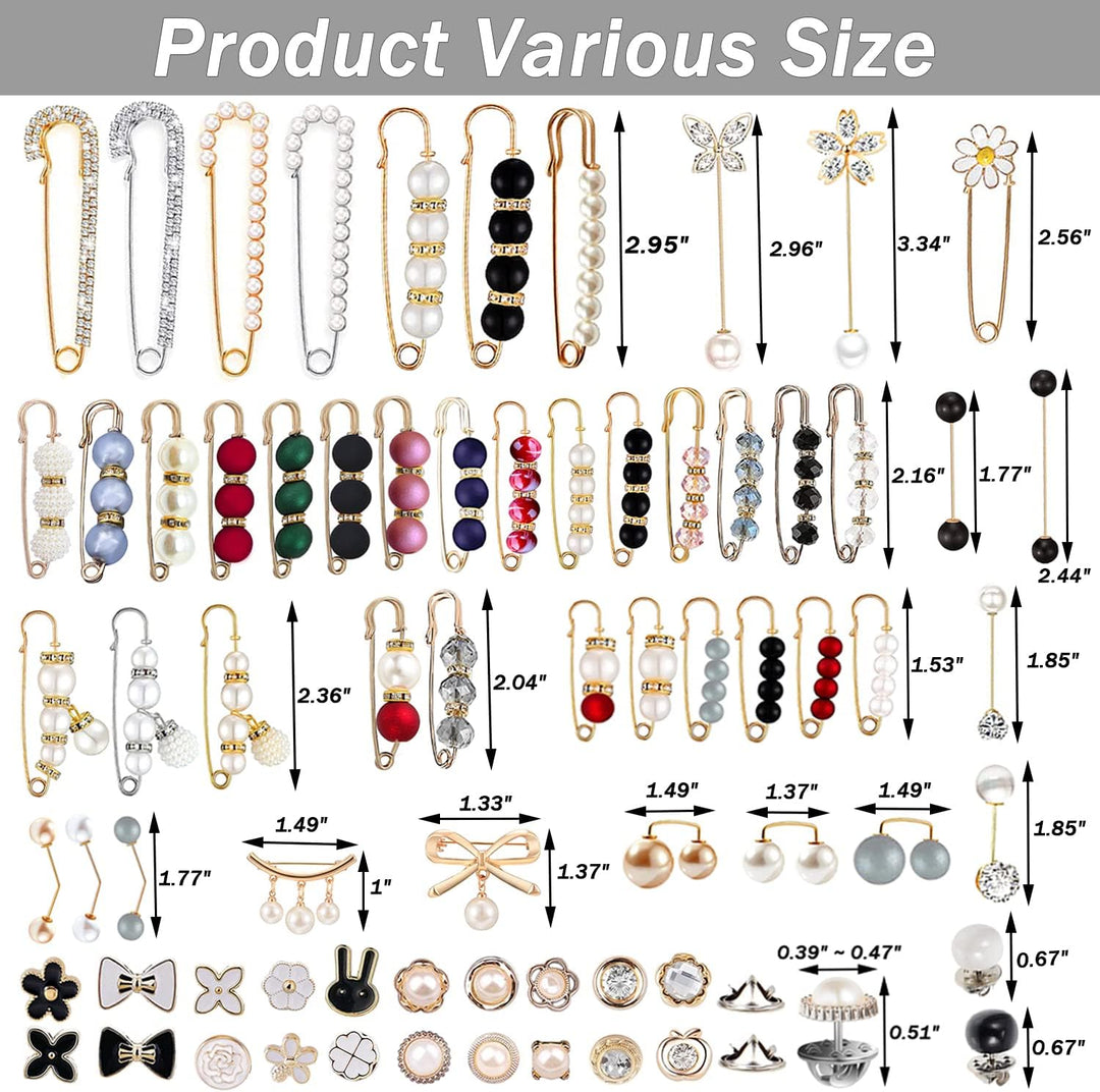 Aethers & Co A2 80 Pcs Brooch Pins, Sweater Shawl Hat Clip Neckline Pins Double Faux Pearl Brooches for Women Girls Fashion Cover Up Buttons Clothing Dress Decoration Accessories Pant Waist Tightener Safety Pins (70)