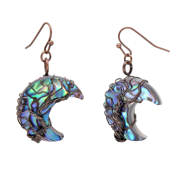 Aethers & Co A5 Handmade Teardrop Abalone Shell Dangle Earrings for Women, Wire Craft Tree of Life Earrings