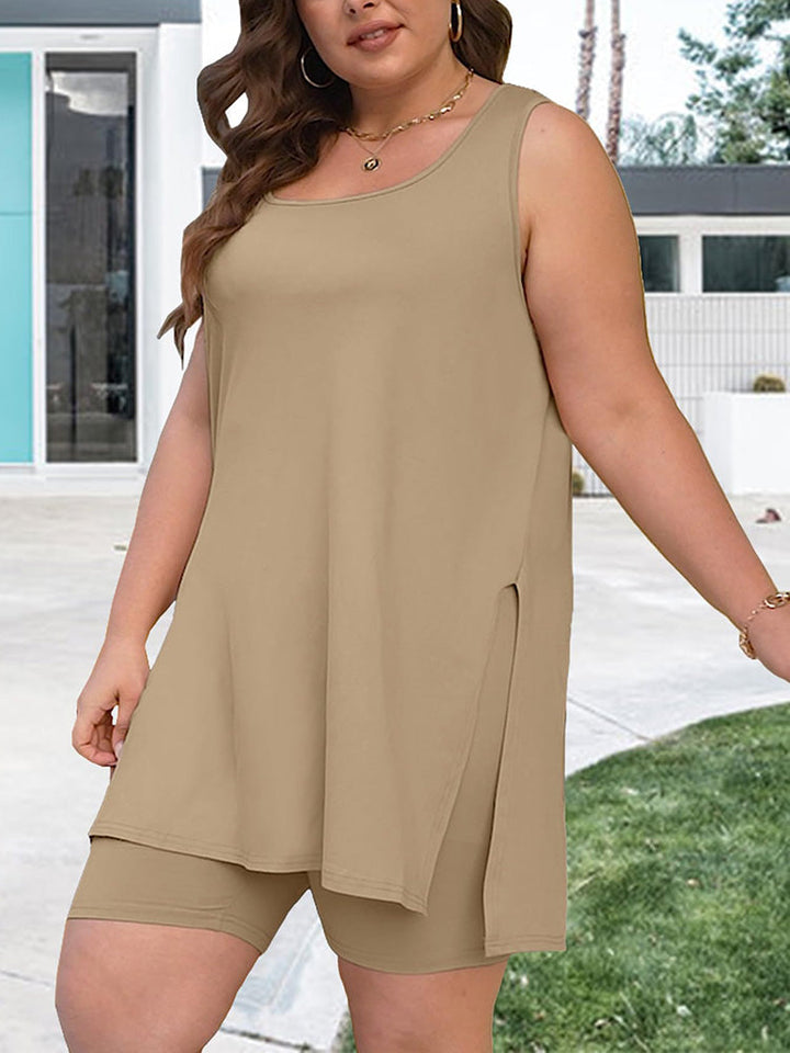 Split Top Shorts Lounge Set Khaki / S