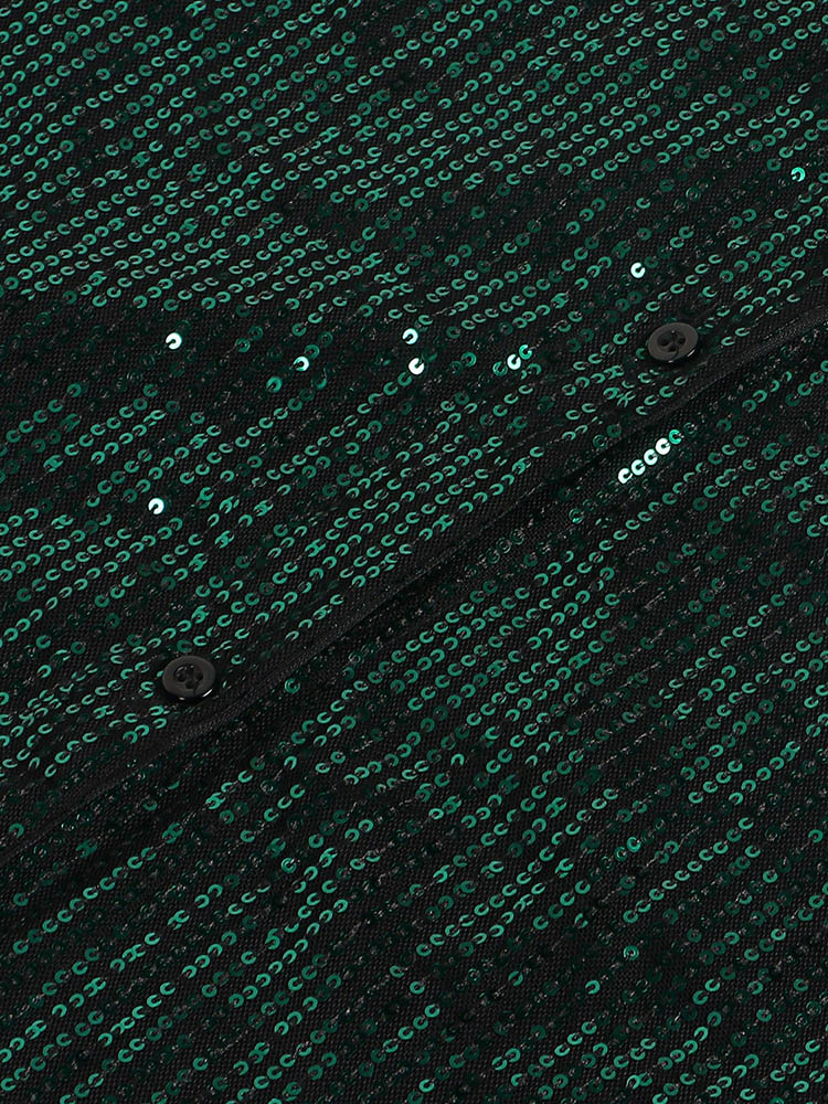 Sequin Shirt Mini Dress Green / S