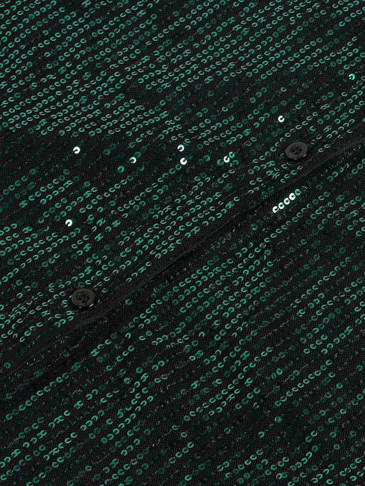 Sequin Shirt Mini Dress Green / S