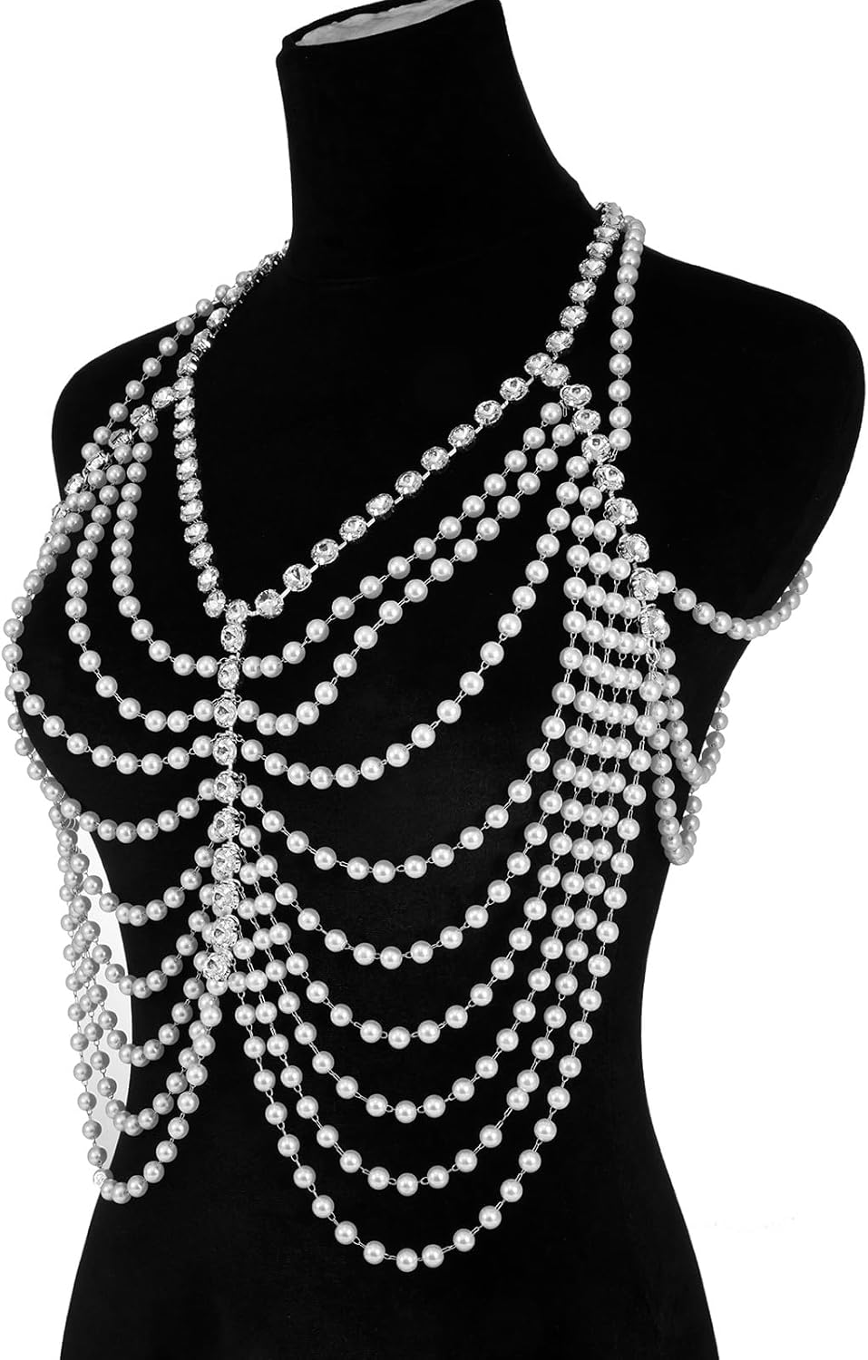 Aethers & Co A18  Rhinestone Chest Chain Bra Body Jewelry for Women Silver Bikini Bra Body Chains