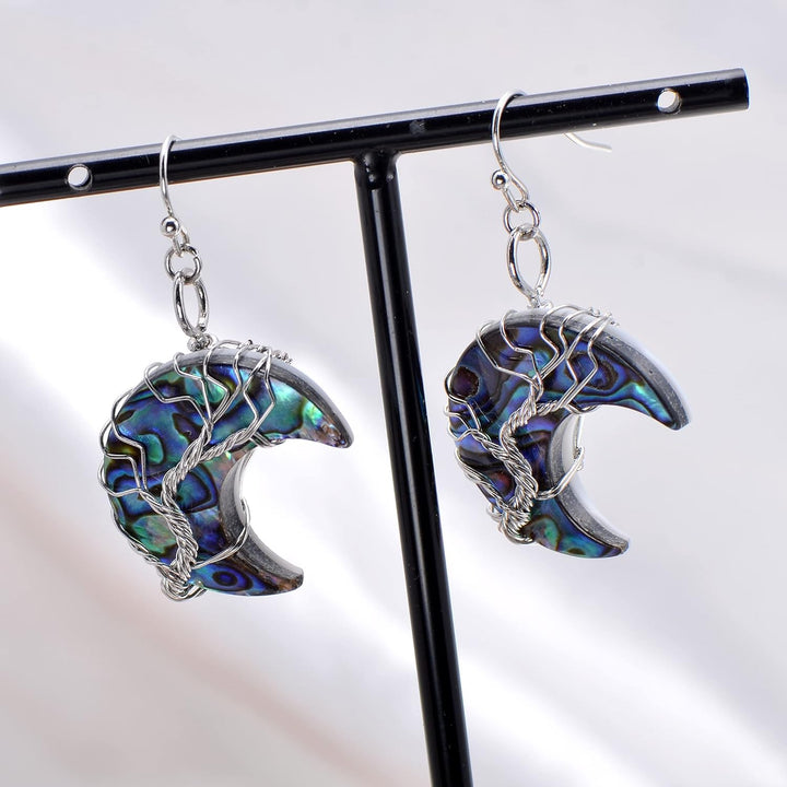 Aethers & Co A5 Handmade Teardrop Abalone Shell Dangle Earrings for Women, Wire Craft Tree of Life Earrings