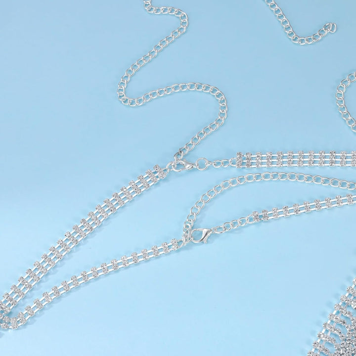 Aethers & Co A18  Rhinestone Chest Chain Bra Body Jewelry for Women Silver Bikini Bra Body Chains