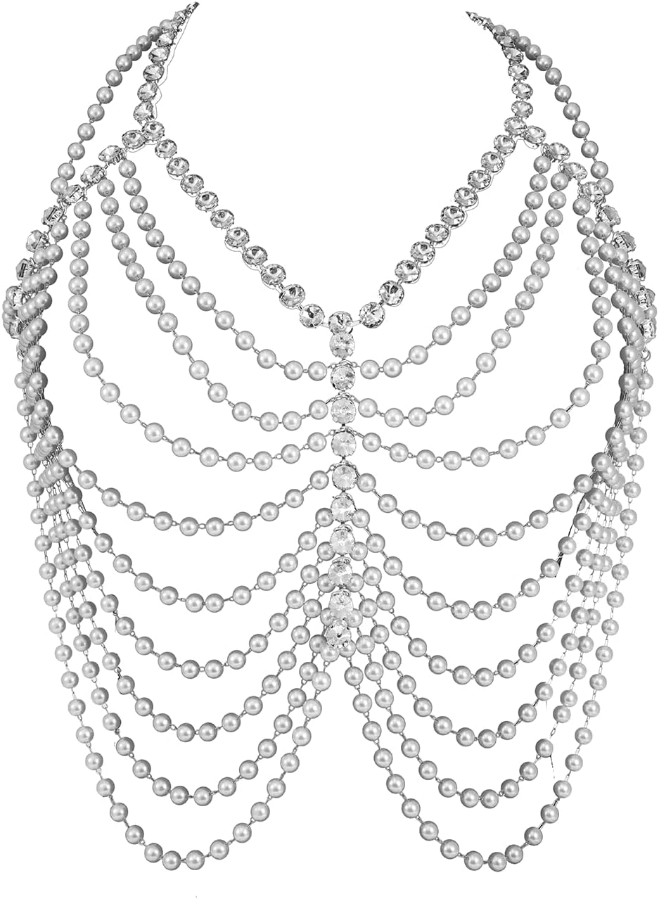 Aethers & Co A18  Rhinestone Chest Chain Bra Body Jewelry for Women Silver Bikini Bra Body Chains