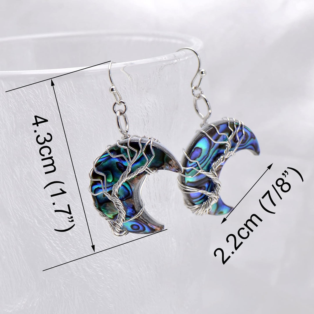 Aethers & Co A5 Handmade Teardrop Abalone Shell Dangle Earrings for Women, Wire Craft Tree of Life Earrings
