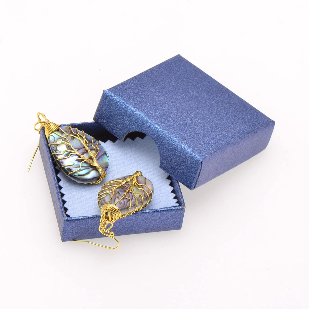 Aethers & Co A5 Handmade Teardrop Abalone Shell Dangle Earrings for Women, Wire Craft Tree of Life Earrings