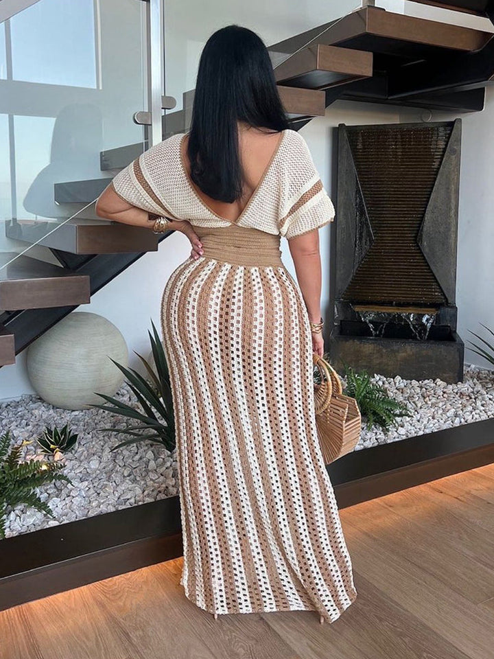 Breezy Crochet Stripe Skirt Set Black / S