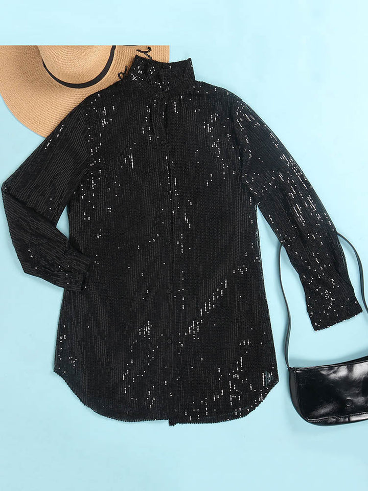 Sequin Shirt Mini Dress Black / L