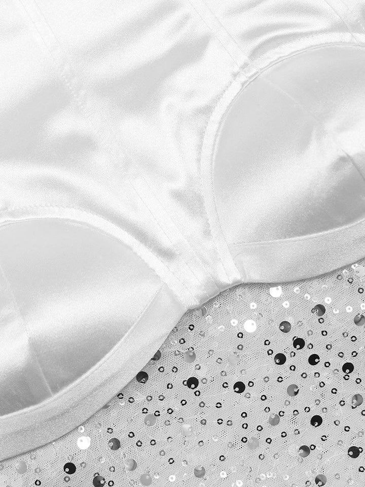 Strapless Sequin Mesh Dress White / XL