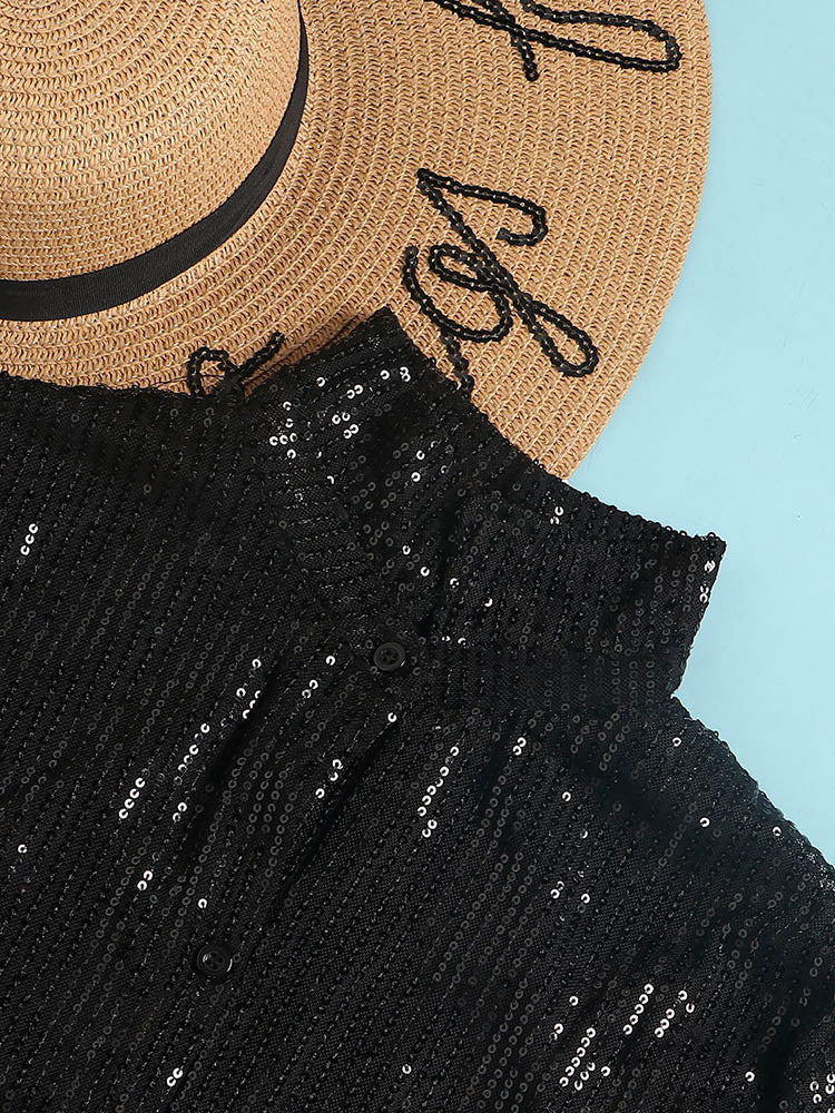Sequin Shirt Mini Dress Black / XL