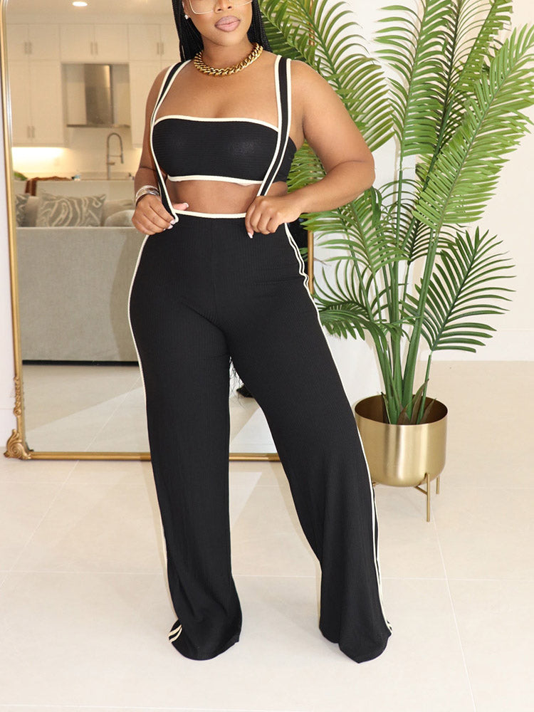 Tube Top Wide Leg Overall Set Black / XL