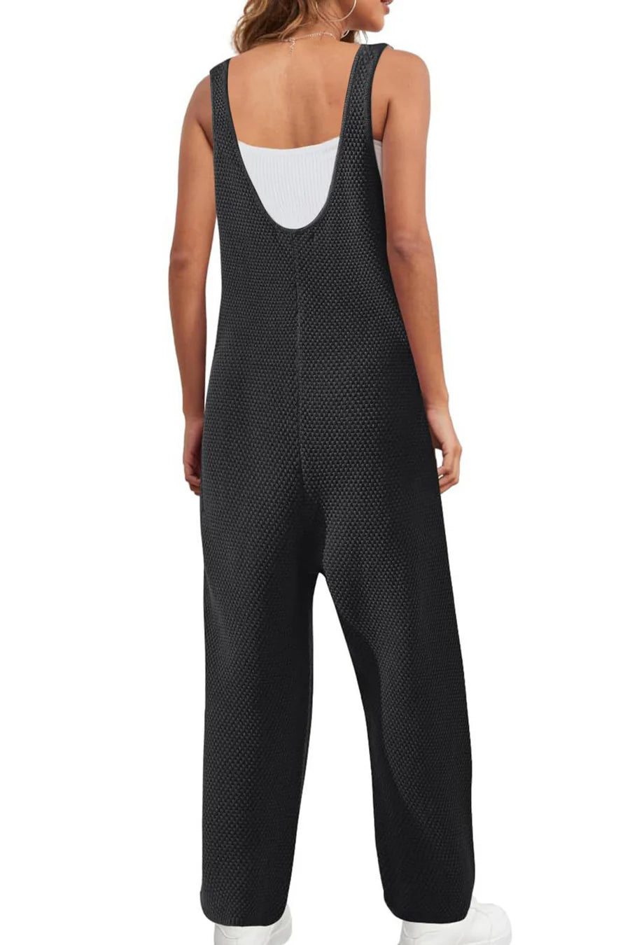 Sleeveless U Neck Dual Pocket Overalls