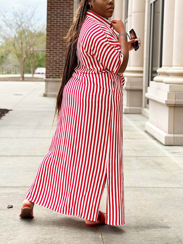 Striped Shirt Dress Red / XL