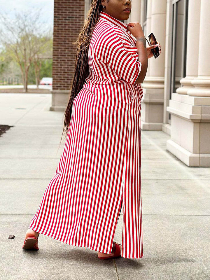Striped Shirt Dress Red / XL