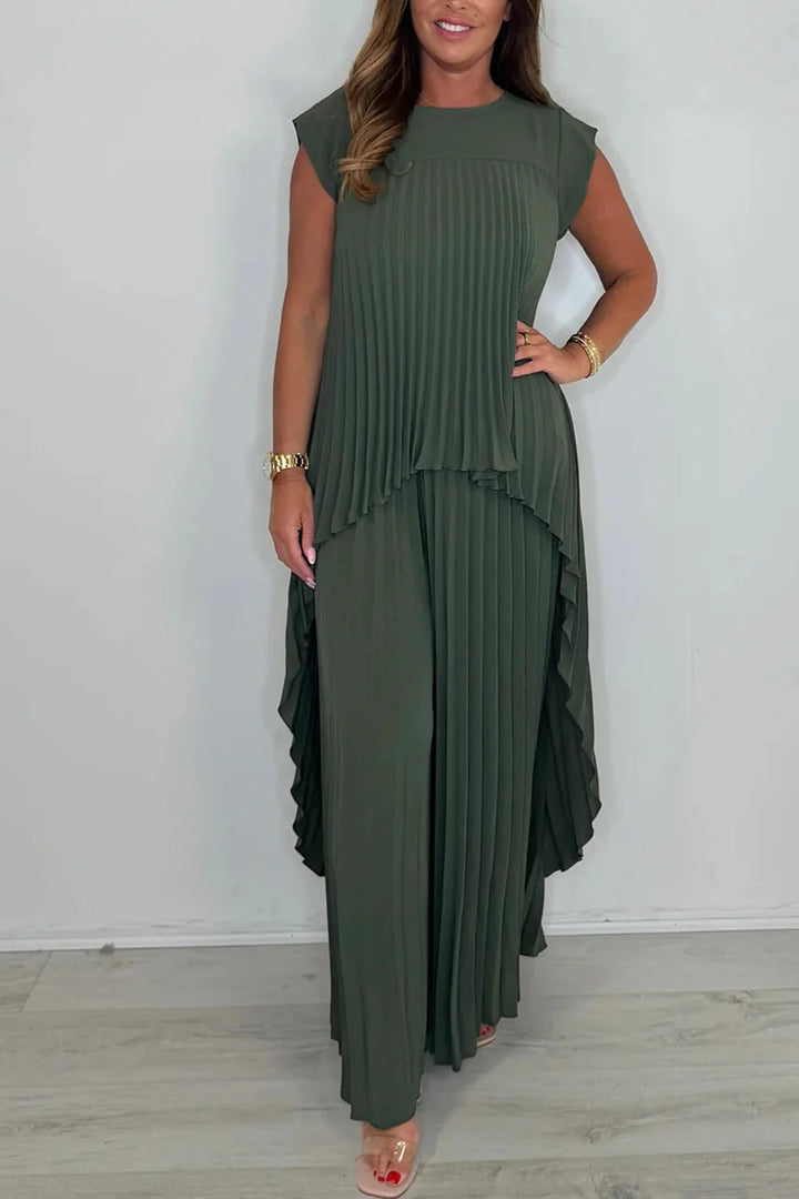 High-Low Pleated Tank Top Pants Sets